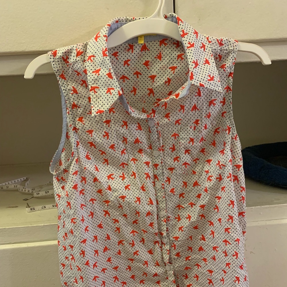Sleeveless Mod Cloth Blouse with cute red birds!